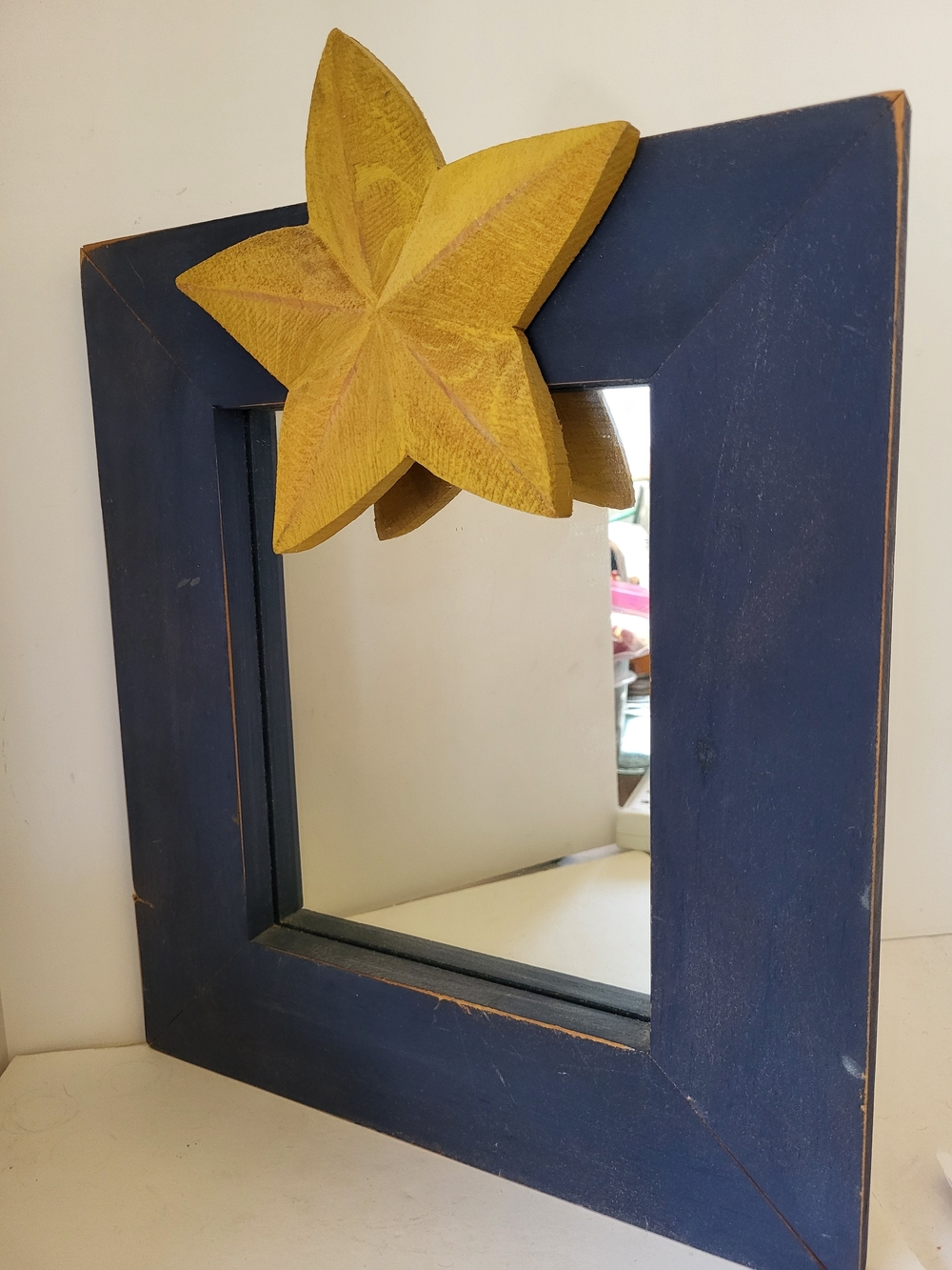 Primitive Country Star Accent Blue Wall Mirror - Yellow Star